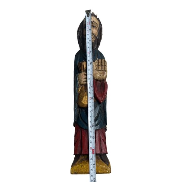 Antique Wooden Polychrome Wall Hanging of Saint With Bag St. Matthew - Picture 5 of 5